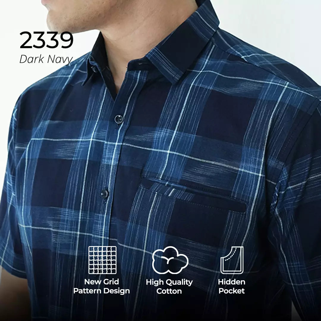 Casella Kemeja Chicago Pria Lengan Pendek Exclusive Motif Kotak 2339 Dark Navy