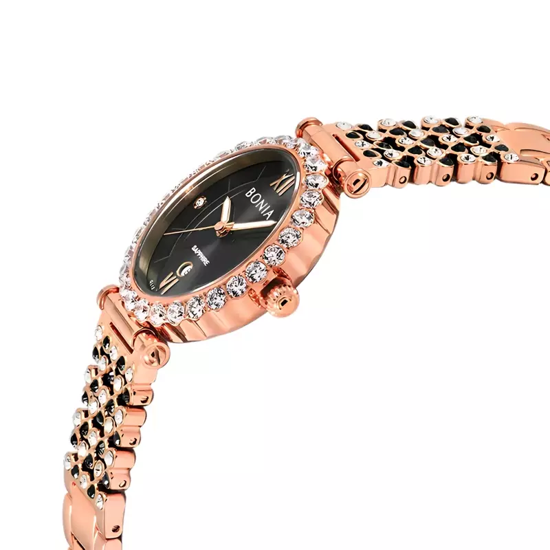 Jam Tangan Wanita Bonia Cristallo Black Dial Analog B10819-2533S Original