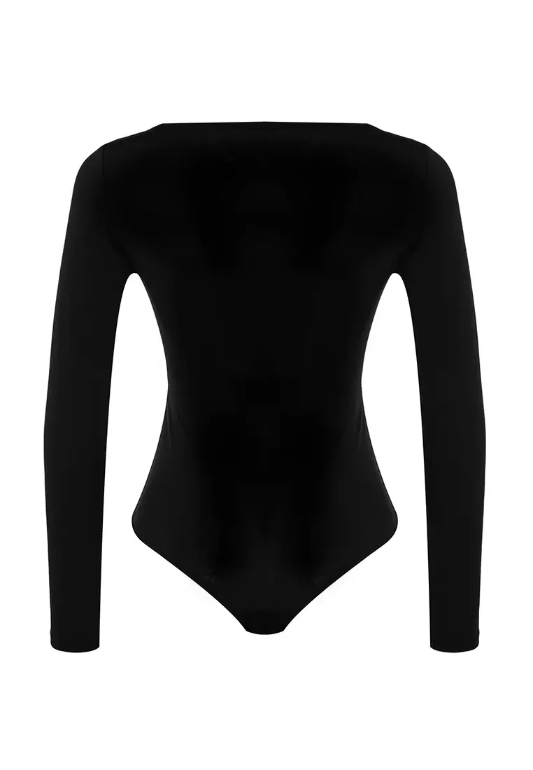 Black Bodycon Knit Christmas Bodysuit With Accessories
