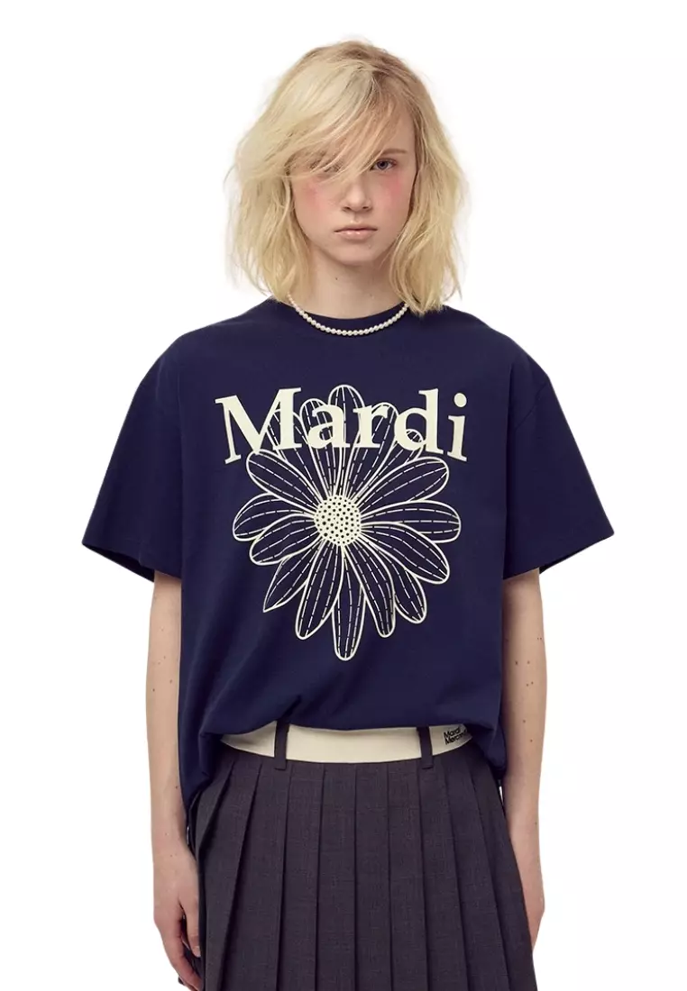 Unisex Tshirt Flowermardi - Navy Ivory 