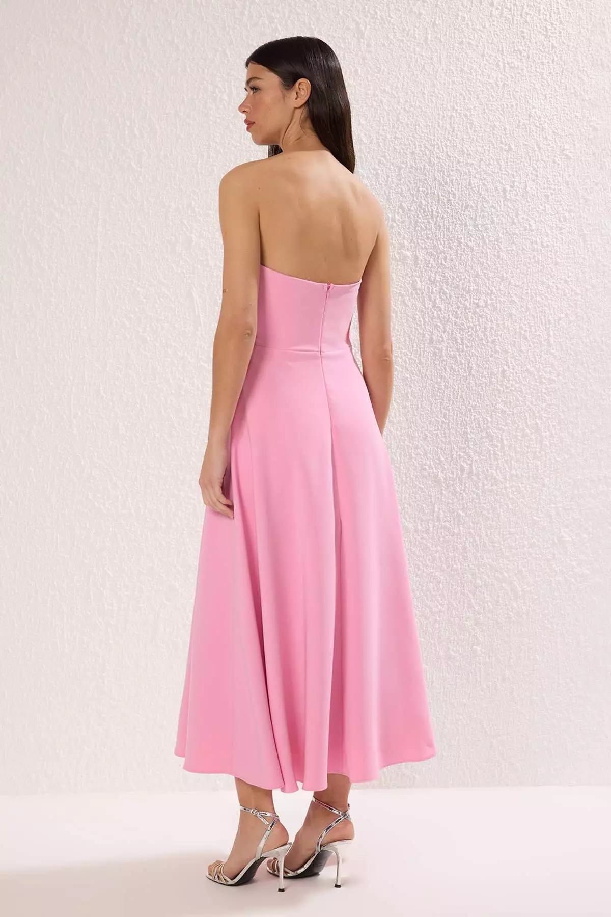 Pink A Line Strapless Stylish Evening Gown
