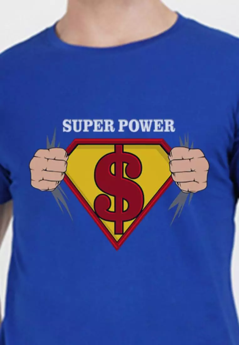 Super Power 宝蓝色棉质短袖标准版型 T 恤