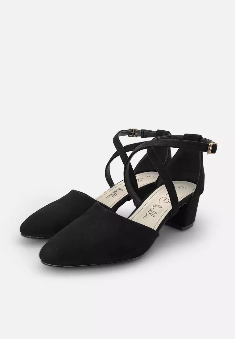 Ariana Pointed Toe Cross Sandal Block Heels