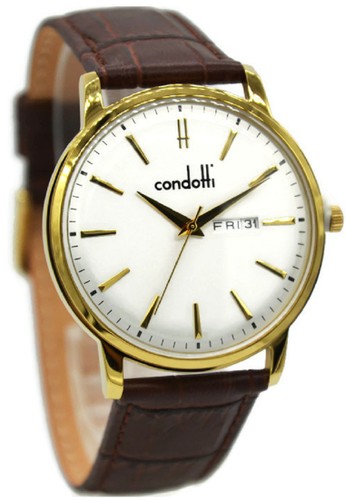 Condotti CN1035-G01-L05 Jam Tangan Pria Leather Strap Coklat Ring Gold Plat Putih