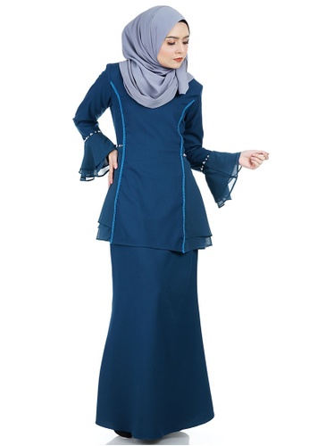 Melanie Kurung with Layered Frill from Ashura in Blue and Navy