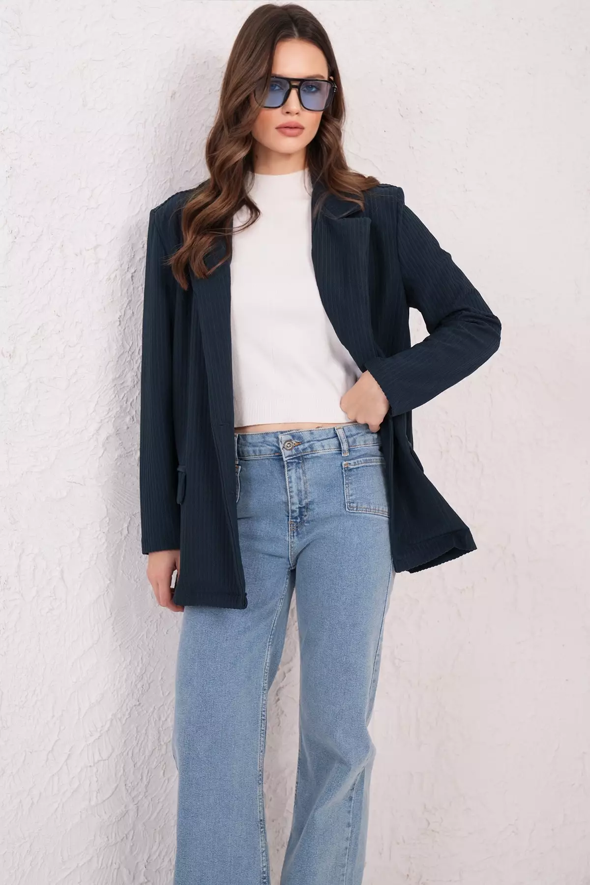 Navy Blue Oversize Blazer Jacket Alc-X14776