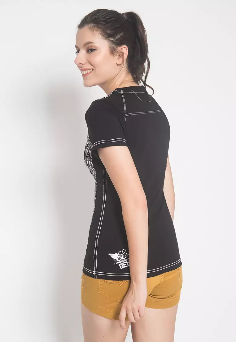 LGS - Kaos Wanita Full Sablon Gambar Warna Hitam LTS.555.T774M.018.C