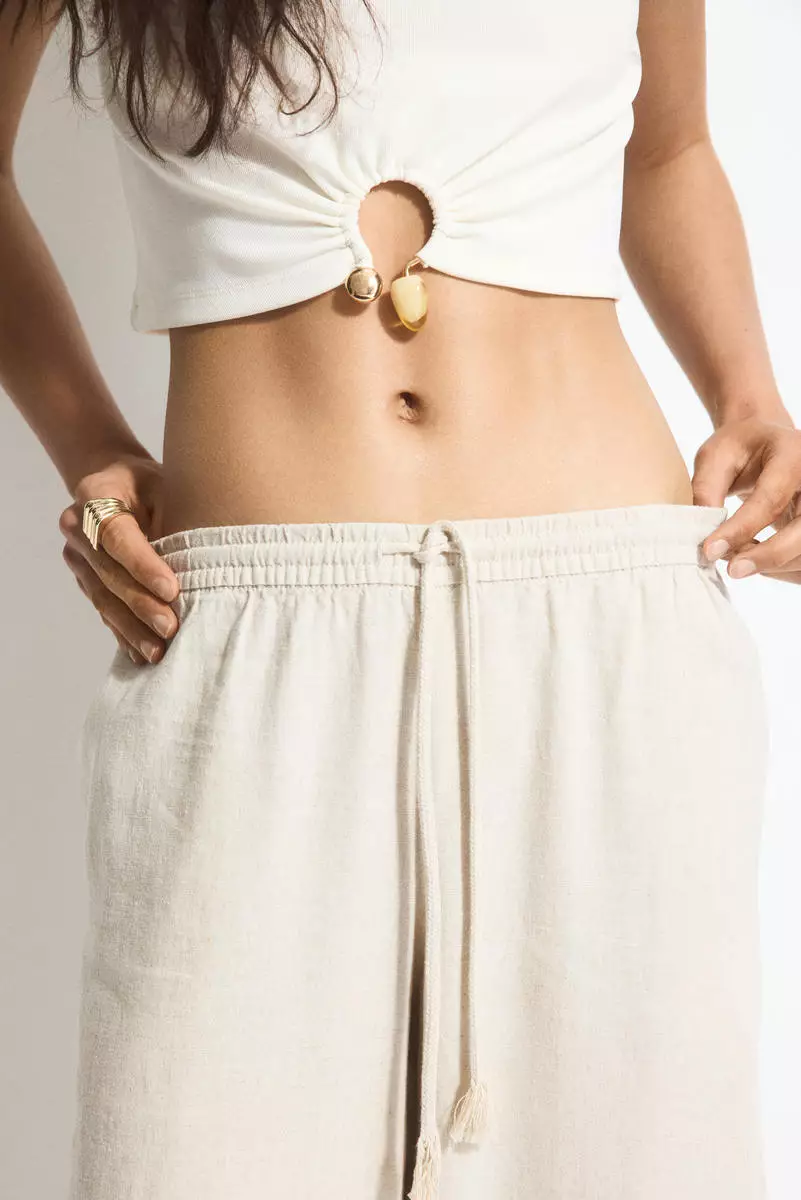Linen-blend drawstring trousers