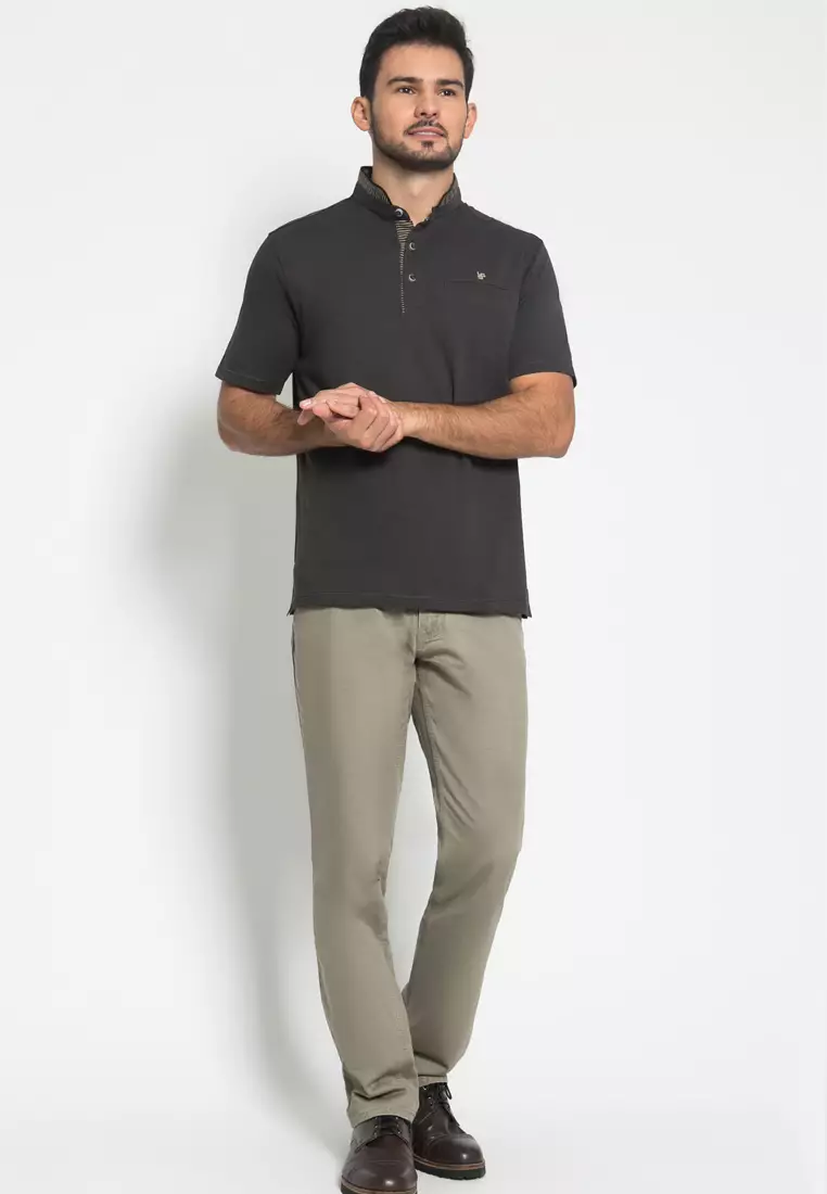 LGS - Kaos Casual - Stand Collar - Coklat