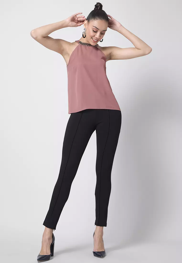 Dusty Pink Embellished Halter Top