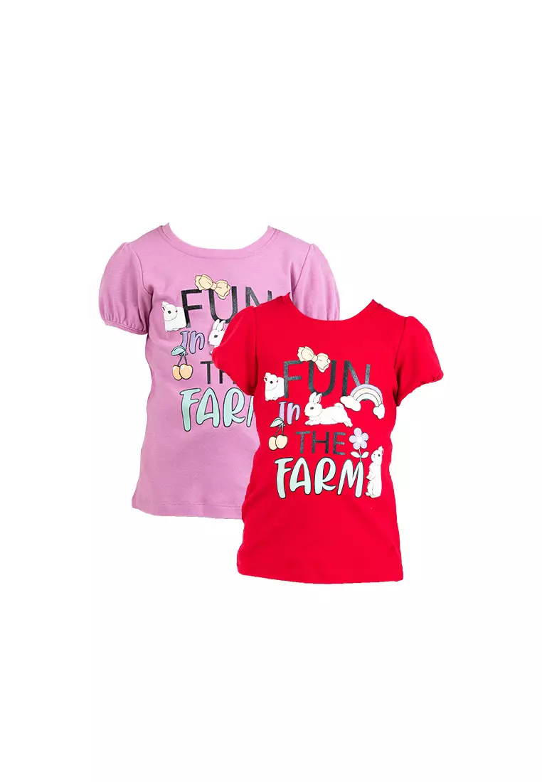 Forest Kids Girls Cotton Interlock Short Sleeve Graphic Round Neck T-Shirt | Baju Budak Perempuan - FK820059-51Red