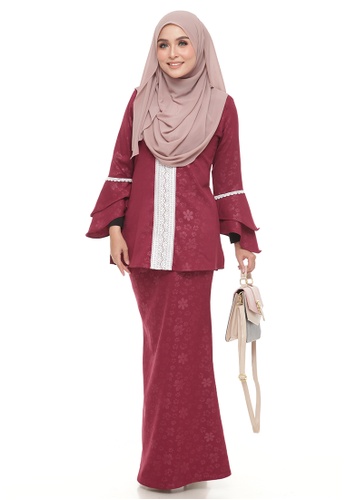Kurung Luna Lace (Maroon) from Ms.Husna Apparel in Red