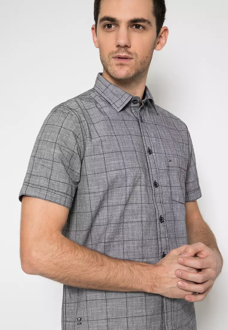 LGS - Kemeja Casual - Motif Kotak - Abu - Regular Fit