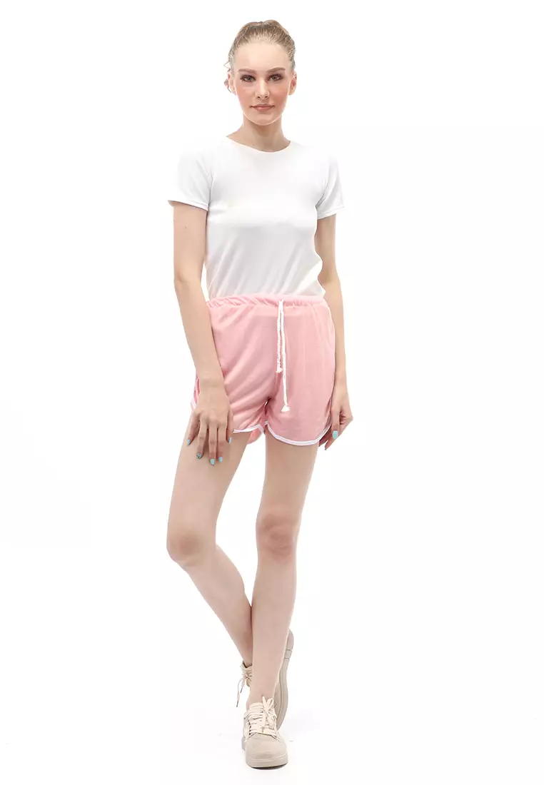 Jevera Hot Pants Detail List Motif Solid Fashion Wanita Relaxed Fit - Salem