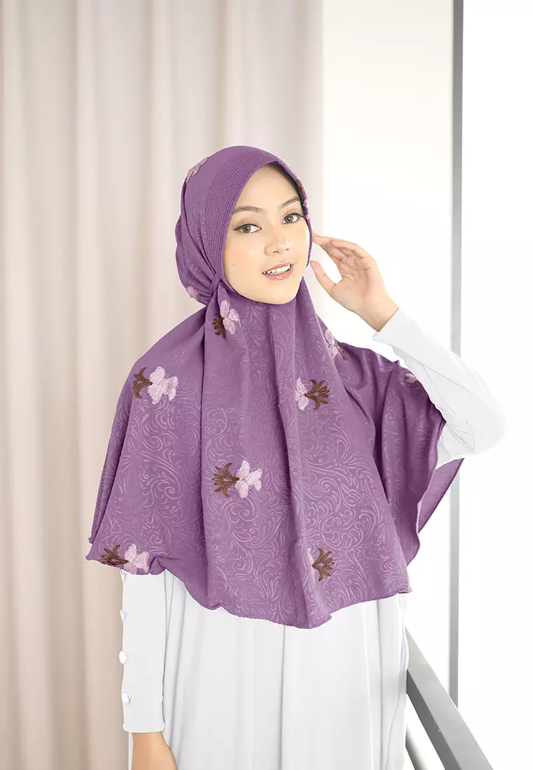 Zelena - Ghinna Bergo Embroidered | Hijab Instan Tali Airflow - Royal Purple