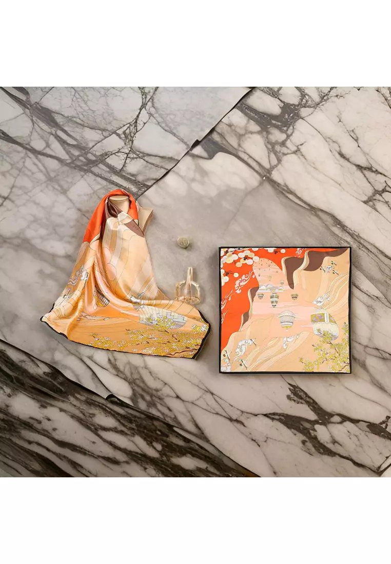 Luxury Silk Ladies' Large Scarf, Sun-Proof Crepe Satin, Premium Souvenir.