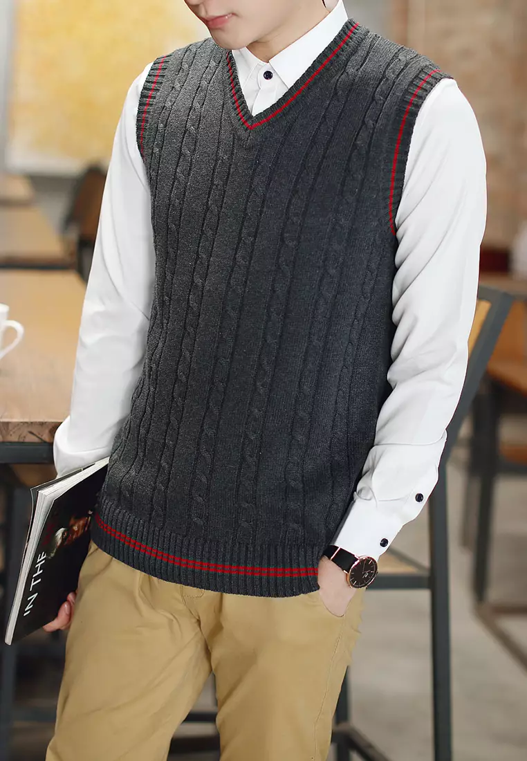 Contrast Stripe Knitted Vest XH920