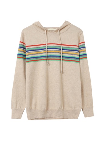 Its Me beige Fashion Striped Hooded Sweater 840A4AA390BECAGS_1