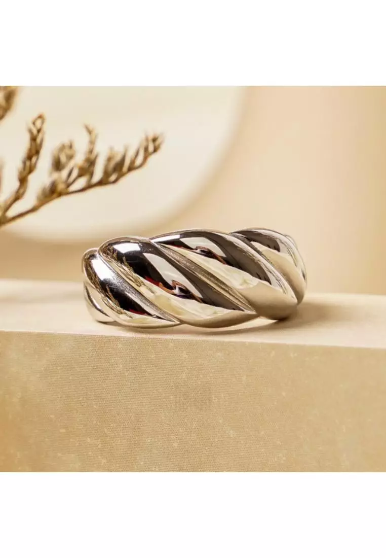 Millennia 2000 Croissant White Gold Ring with 925 Sterling Silver