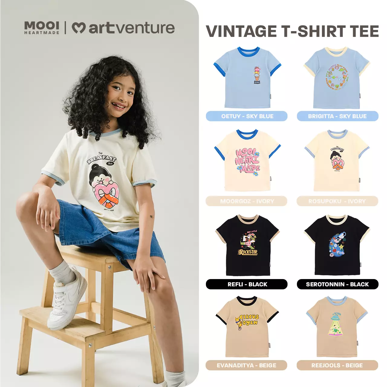 Mooi Artventure x Illustrator Vintage Tshirt Tee Kaos Anak - BRIGITTA - SKY BLUE