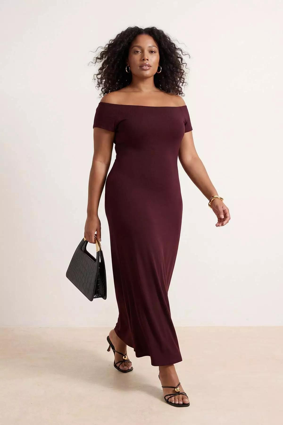 Buy Trendyol Brown Carmen Collar Stretchy Knitted Maxi Shift Plus Size Dress  Tbbss26Ah00121 Online | ZALORA Malaysia