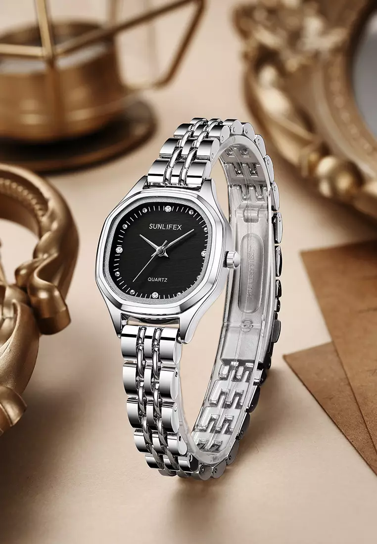 Jam Tangan Wanita 6015 Kecil Elegan Simpel Analog Korea Jam Tangan Cewek Original  silverblack