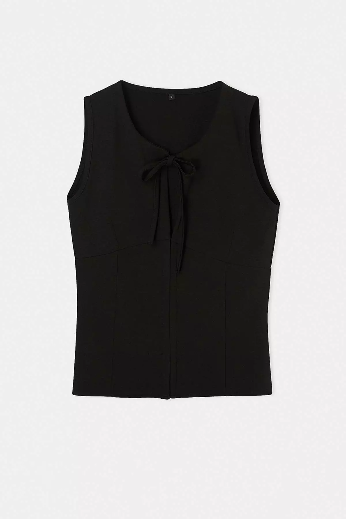 Black Fitted Keyhole Neck Sleeveless Interlock Knitted Blouse Twoss26Bz00341