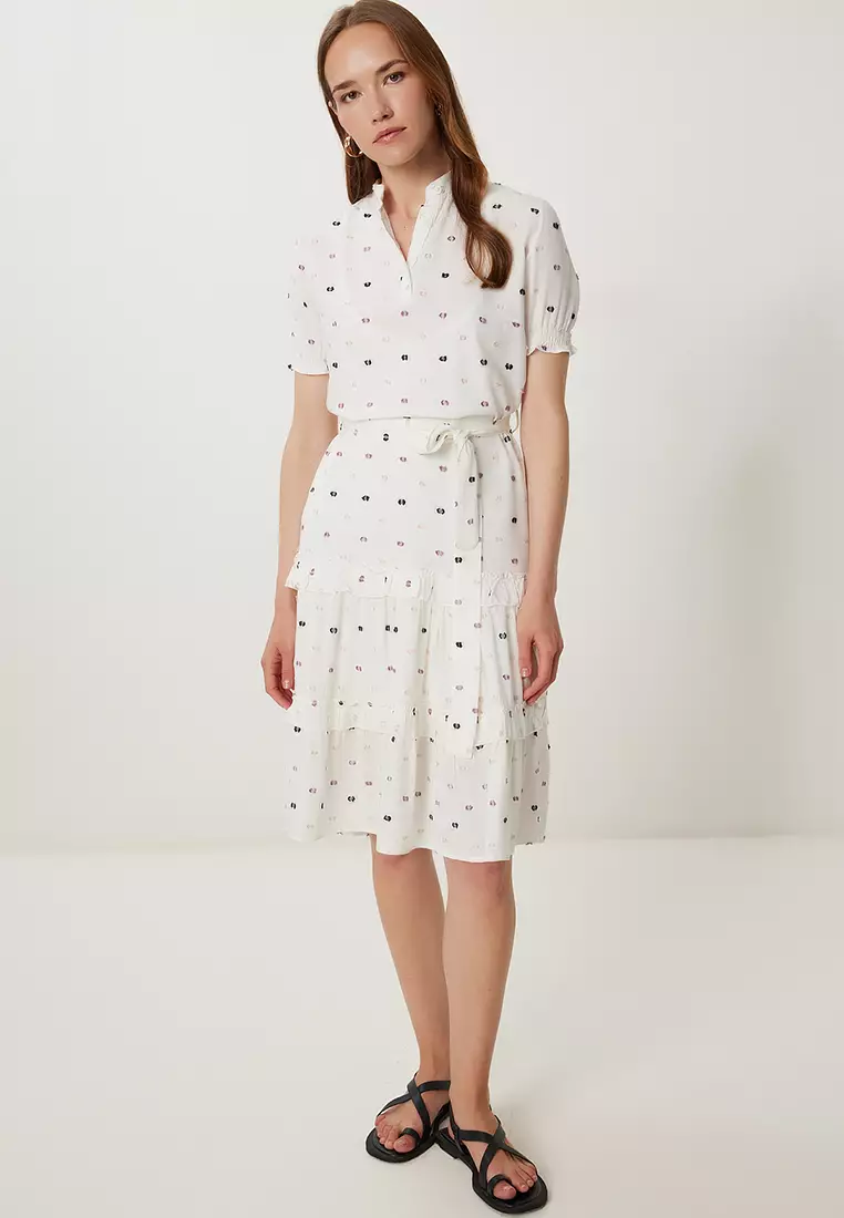 Women's Bone Pink Polka Dot Textured Summer Crinkle Dress Tp00055