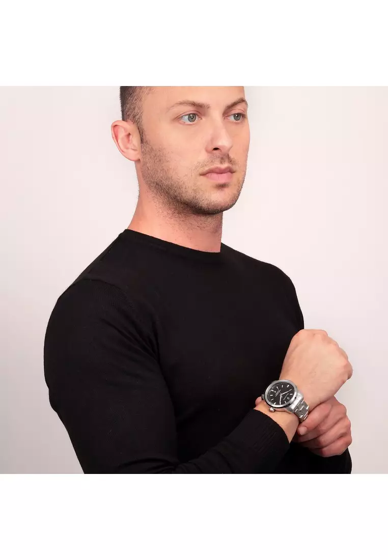 【2 Years Warranty】Maserati Successo 44mm Black Dial Silver Stainless Steel Men's Quartz Watch R8853121006 With Luminous Dial Hands