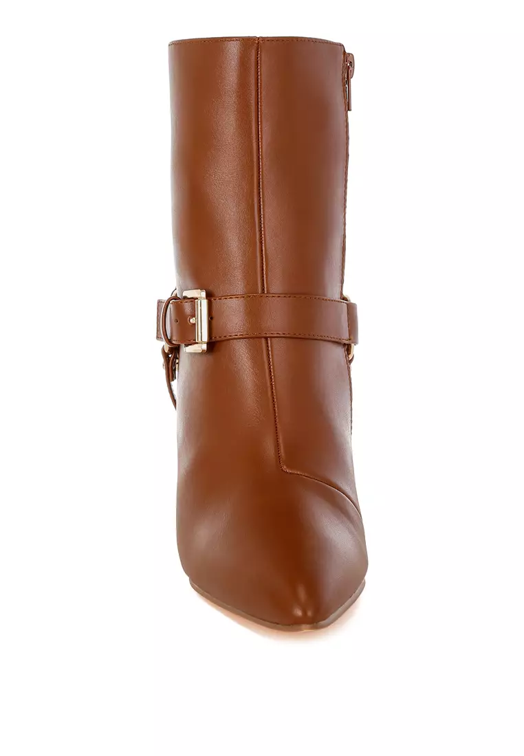 Harness Detail Stiletto Boots in Tan