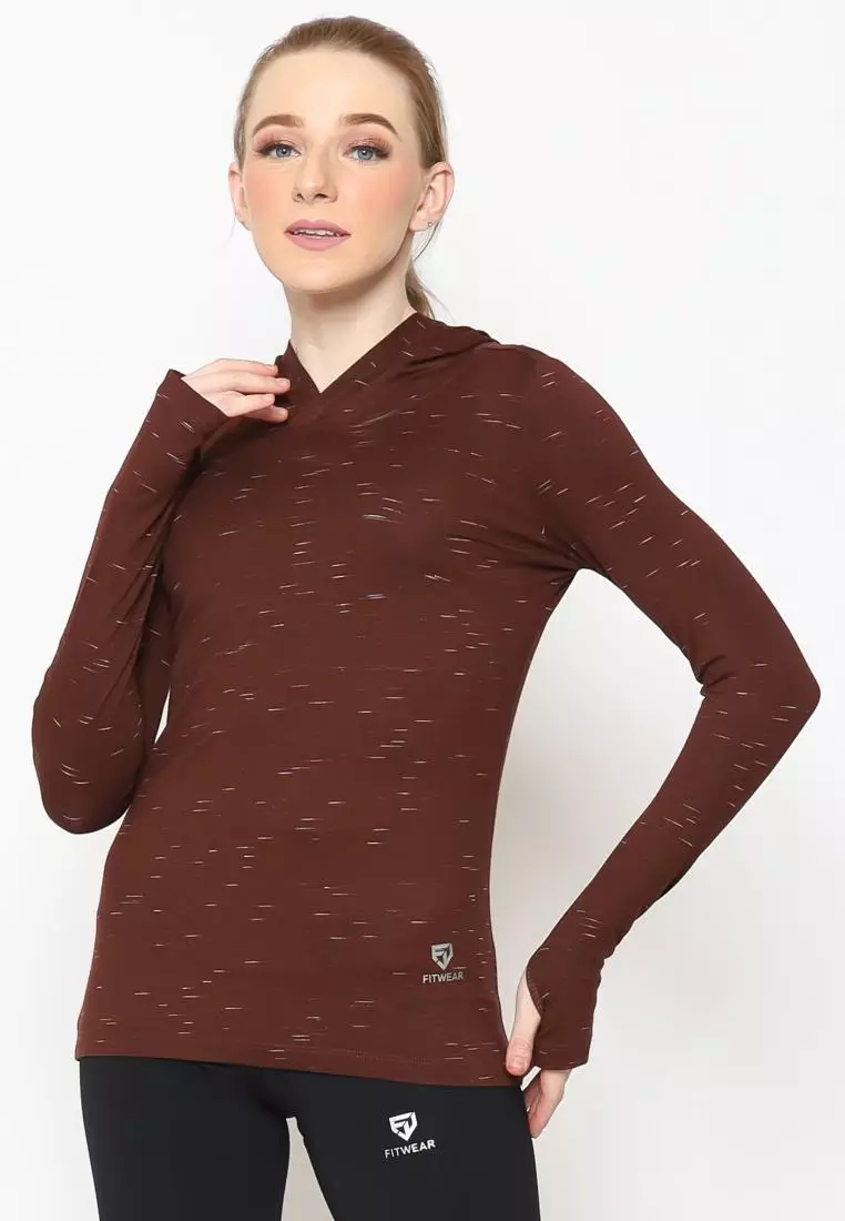Fitwear - Kaos Olahraga Wanita ATALIA BASIC HOODIE LS -  BROWN