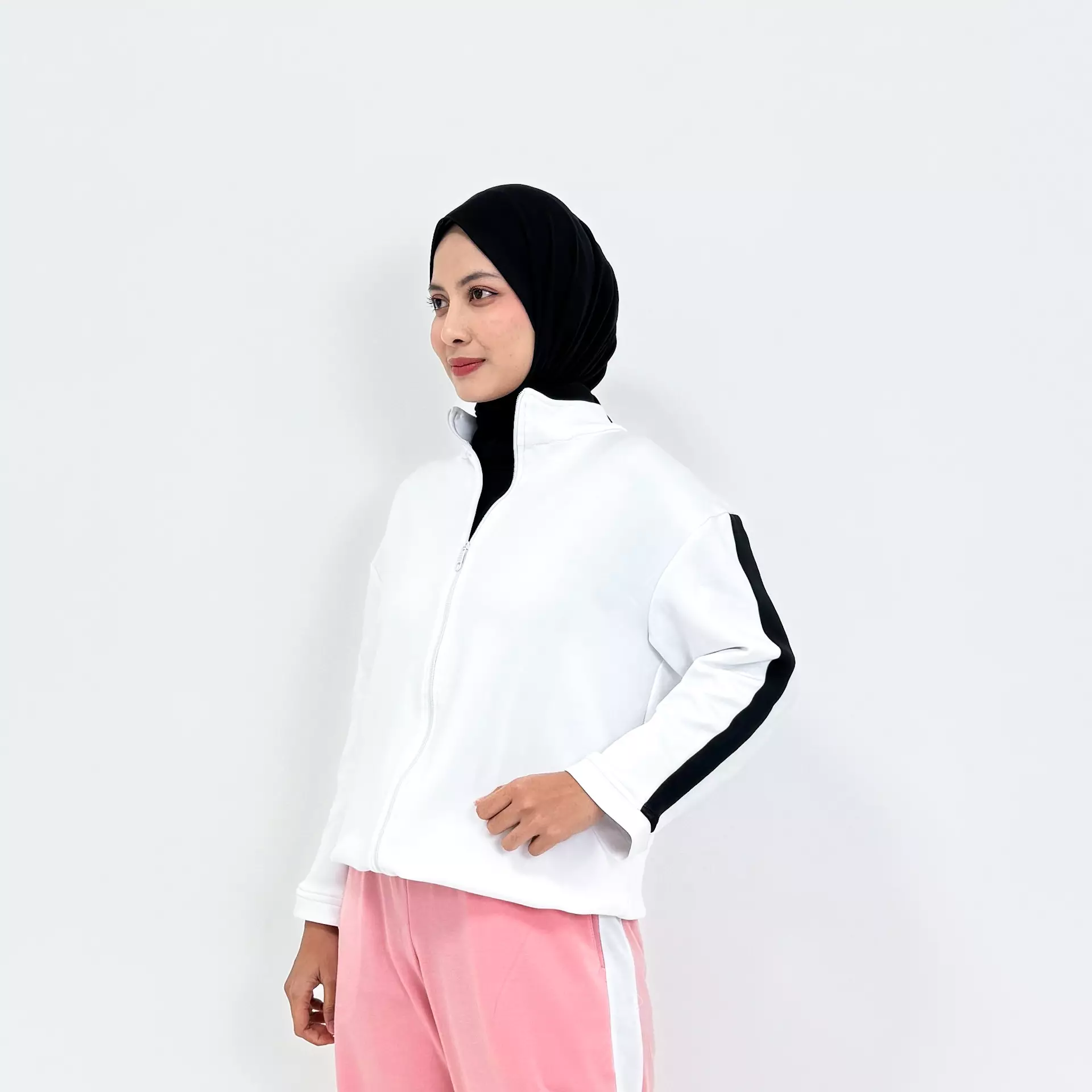 Setelan Jaket Sporty PUTIH- PINK Onset Training Panjang Wanita