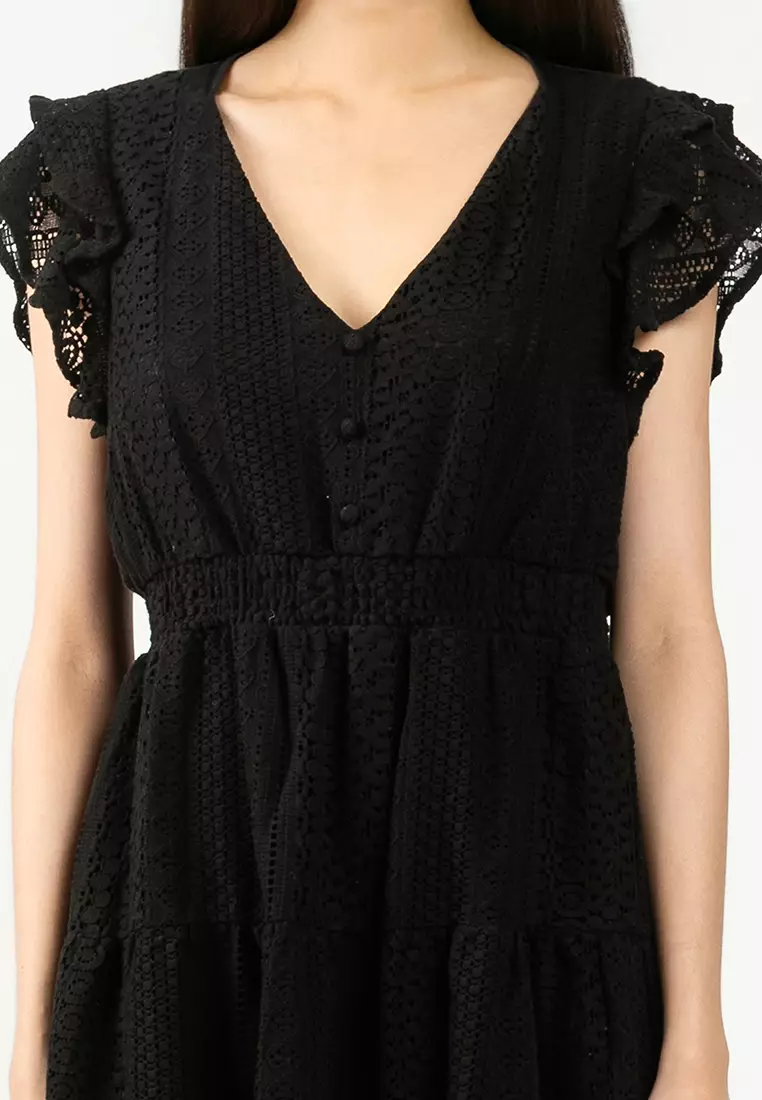 Lace V-Neck Short Woven Dress