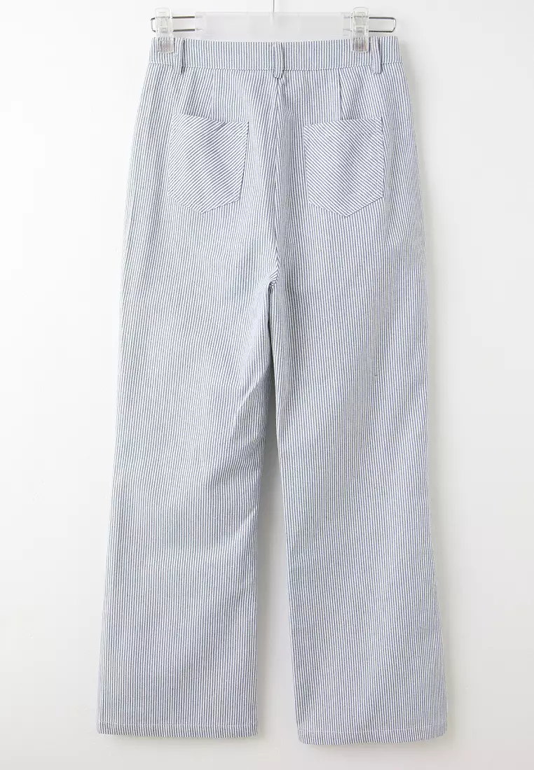 Subtle Striped Shell Button Trousers [BA7796]