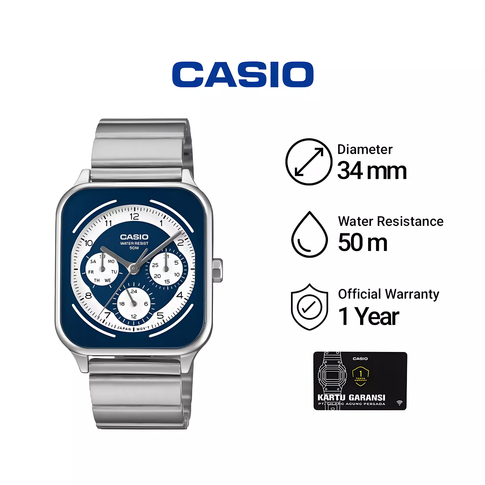 Casio - Jam Tangan Chronograph Pria - Silver Blue - Stainless Steel - MTP-M307D-2BV