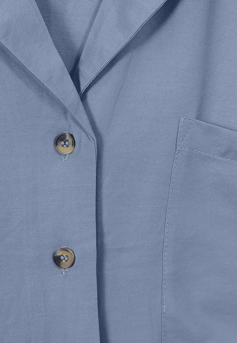 Ladies Button-Down Crop Polo - Chambray Blue