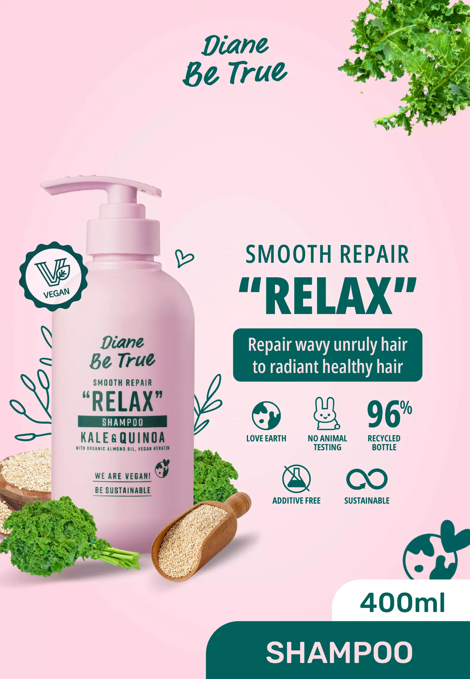 Diane Be True Smooth Repair Relax Shampoo 400ml