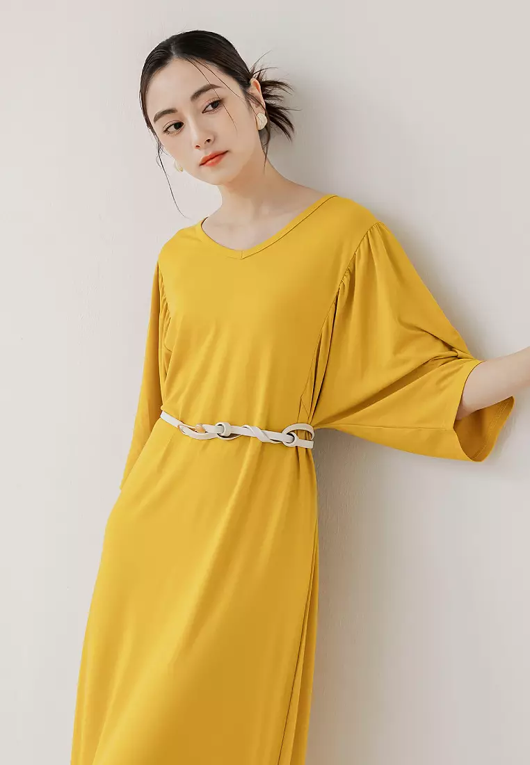 Ice Silk Sunscreen V-neck Wide Sleeve H-Line Long Dress [DA10002]
