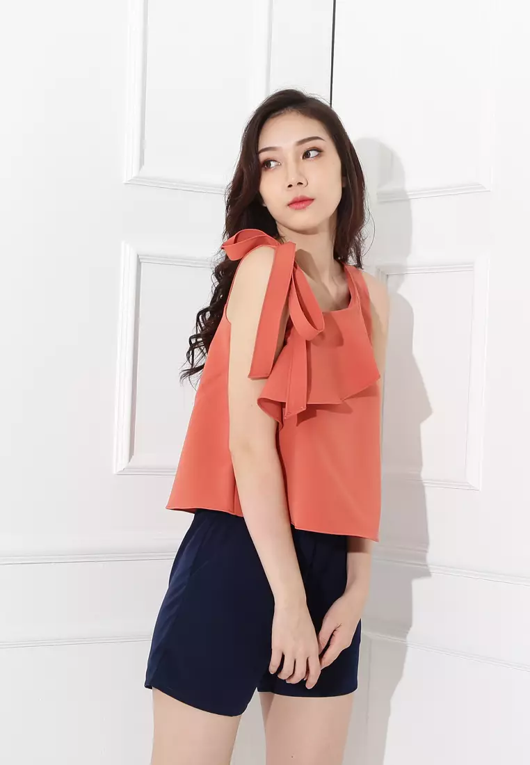Stella Top Self-tied up Ribbon in Orange