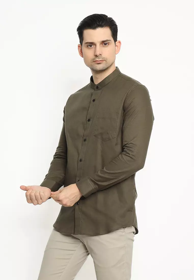 MAGINOT Kemeja Pria KOKO Basic Polos Lengan Panjang ARMY