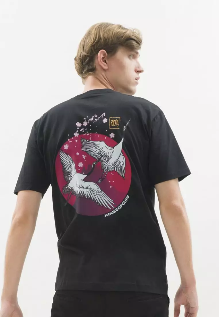 Kaos hitam t shirt polos houseofcuff motif Sakura READY HINGGA 4XL