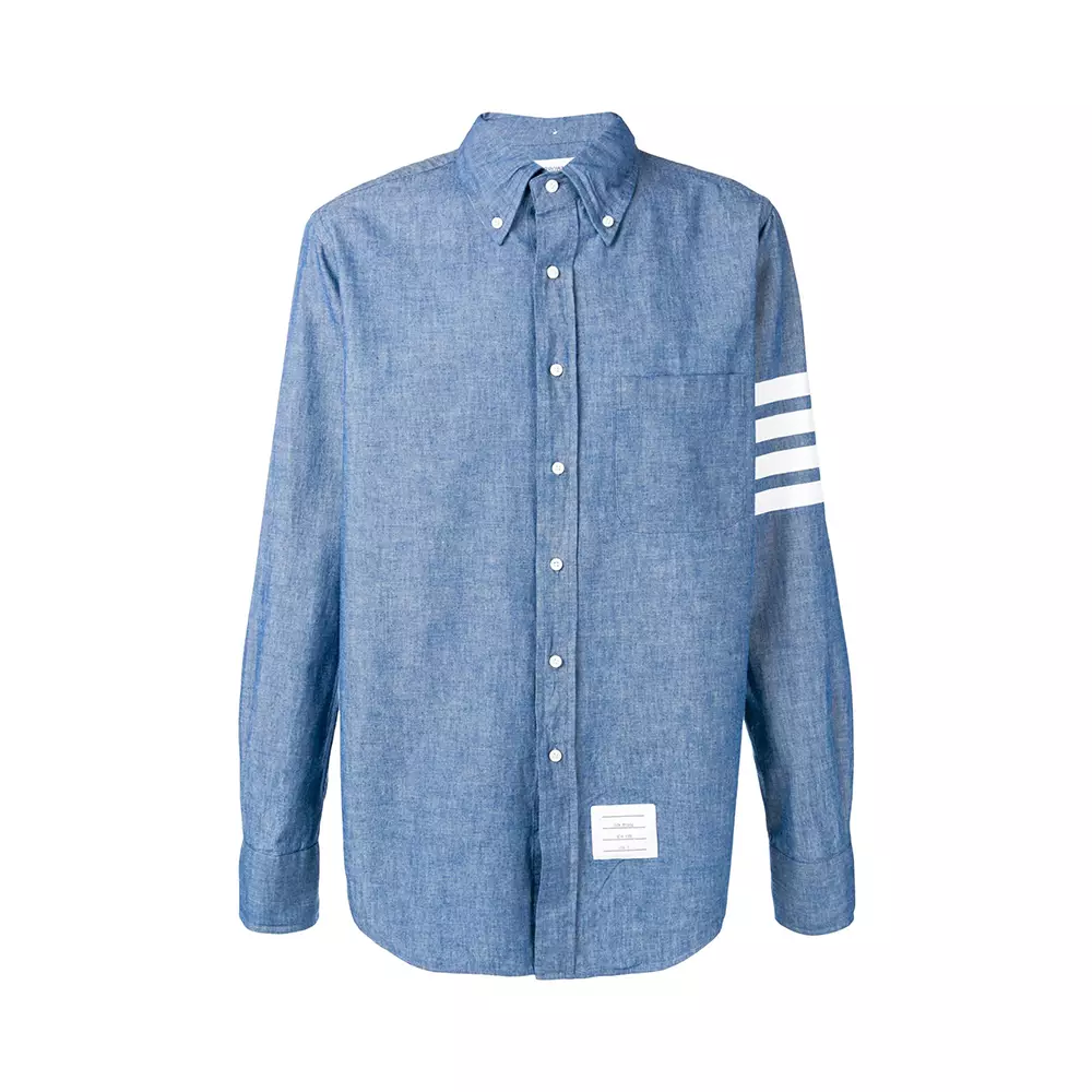Jual Thom Browne Chambray Printed 4-Bar Nametag Straight Fit Shirt Blue ...