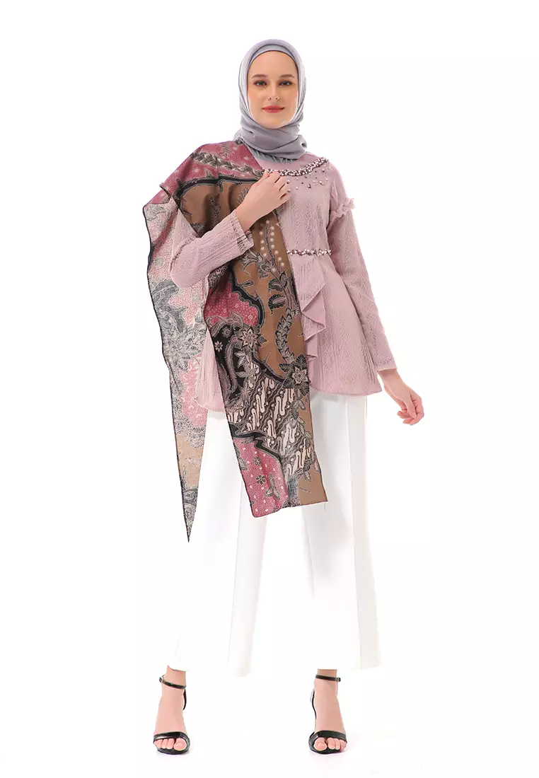 Ashana Blouse Long Sleeve Baju Motif Batik Atasan Wanita Premium High Quality - Mauve