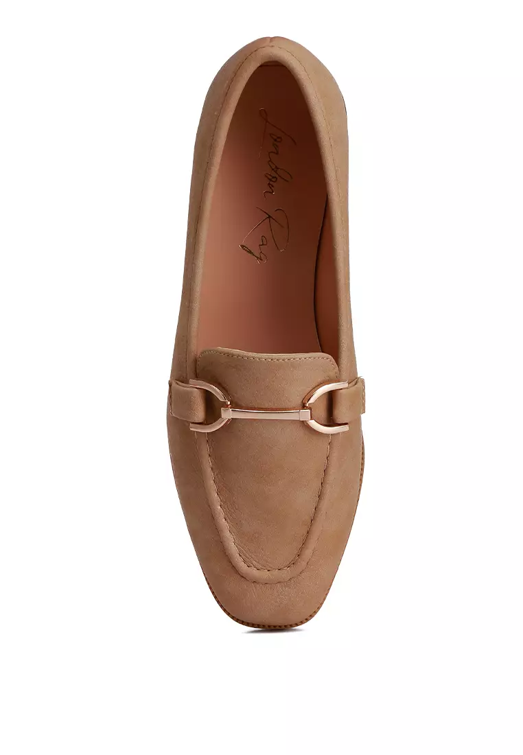 Horsebit Detail Flat Loafers in Beige