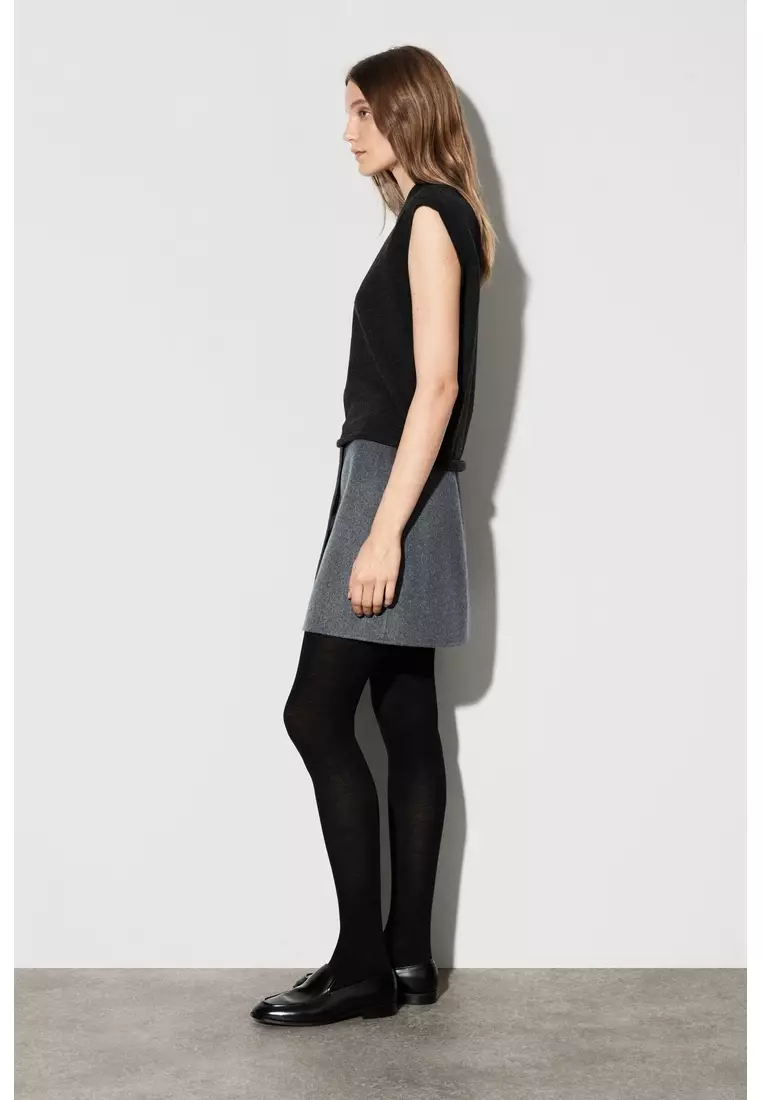 BUTTONED DOUBLE-FACED WOOL MINI SKIRT