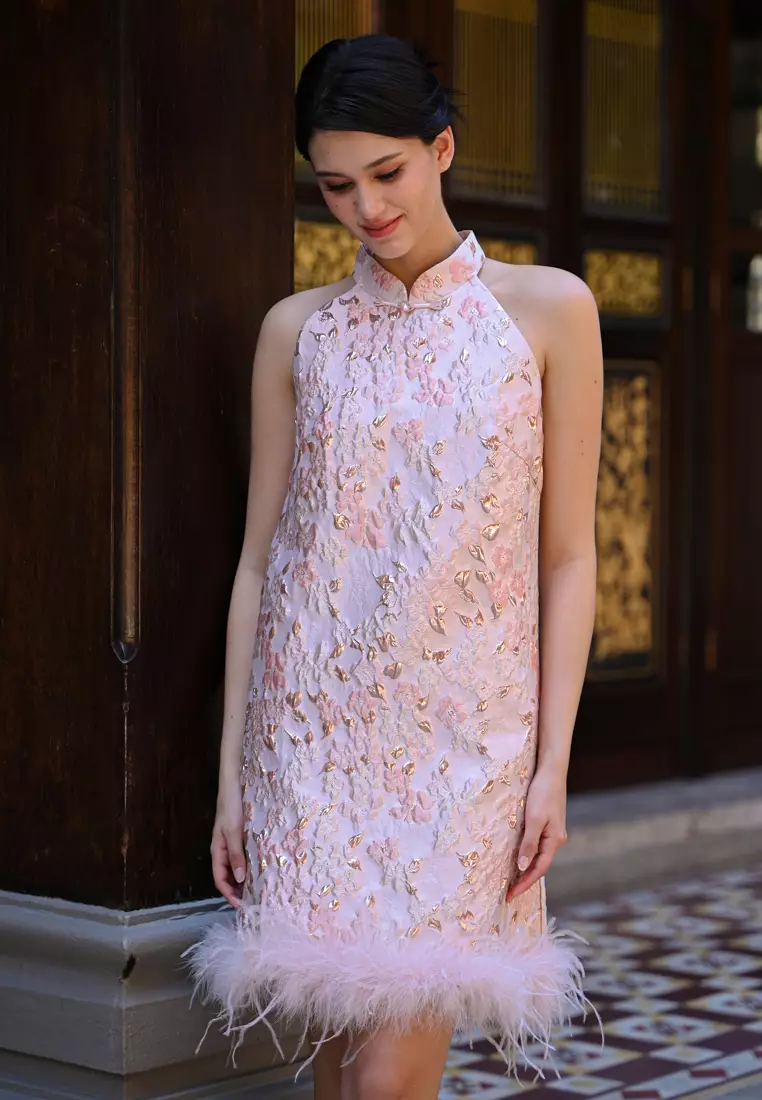 毛绒旗袍连衣裙