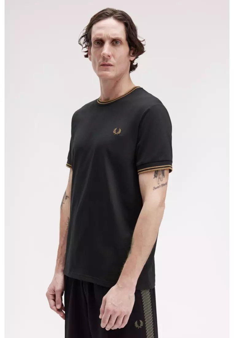 Fred Perry M1588 Twin Tipped T-Shirt (Black / Shaded Stone)