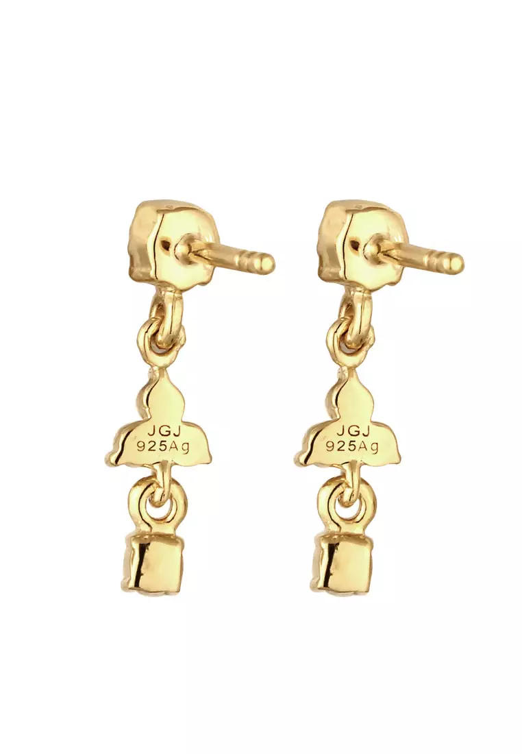 Anting Perhiasan Perak 925 Wanita Stud White Crystals Gold Plated