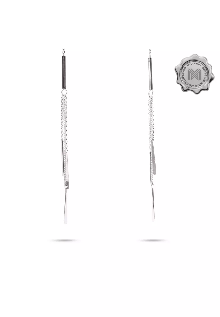 Minimal Thread Dangle Silver Threader Earrings with 925 Sterling Silver