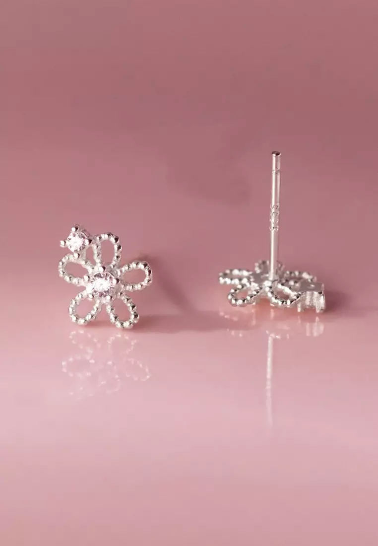 925 Silver Zircon Floral Earrings JW AR-M04087